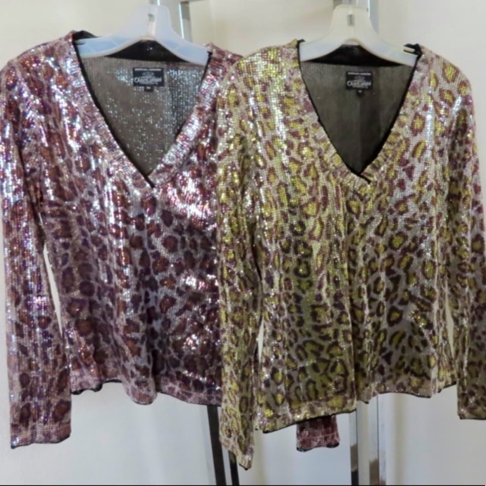 Oleg Cassini Animal Print Blouse w Sequin Sparkle M